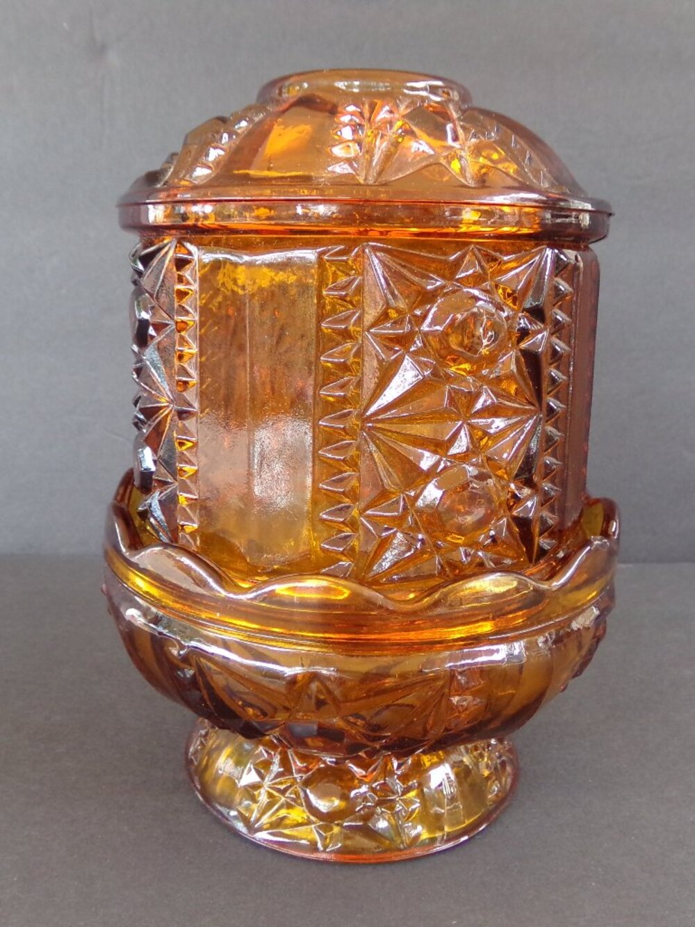 Vintage Indiana Glass Amber Stars Bars Fairy Lamp Light Candle Holder Fall Decor